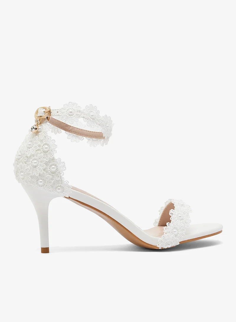 Embroidered Floral Detail Mid Heel Sandals